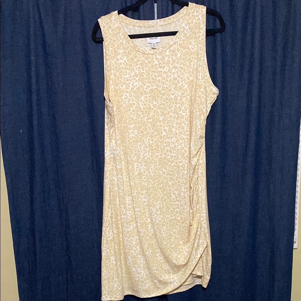 Nine West Cream/Tan Leopard Print Ruched Dress